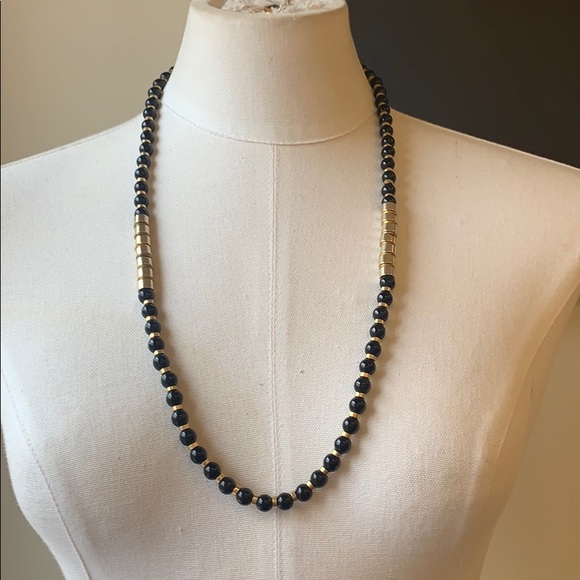 Vintage Jewelry - VINTAGE 1980’s Black Gold Bead Necklace
